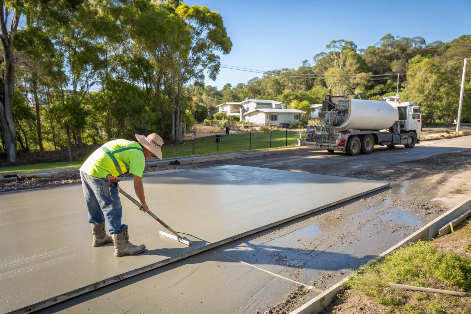 Concreter pouring a residential concrete foundation slab in Hervey Bay Queensland