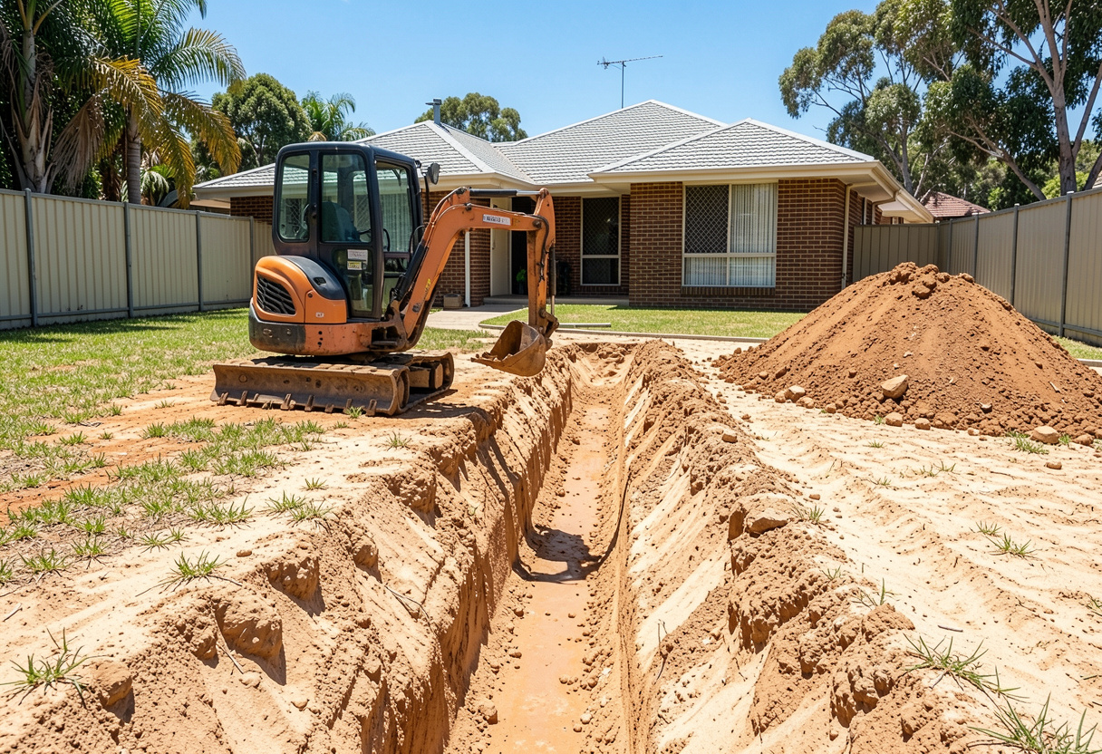 compact excavator trenching a narrow precise