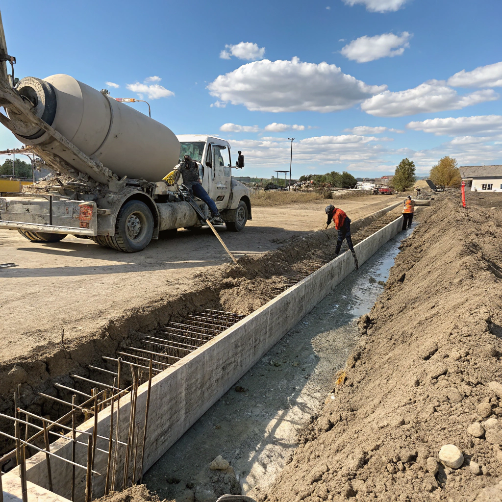 Concrete being poured into strip footing trench on Fraser Coast building site