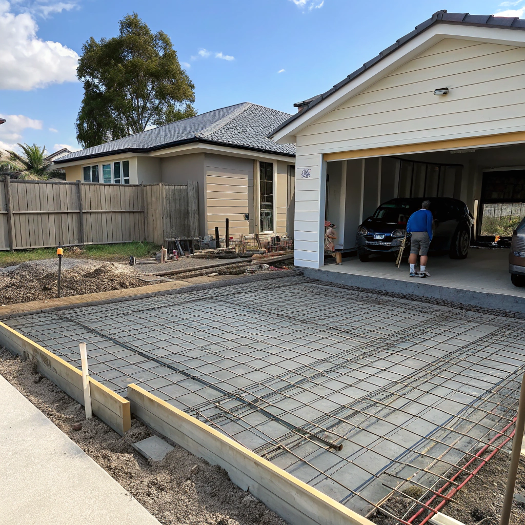 concrete pour in progress detached workshop garage slab Hervey Bay