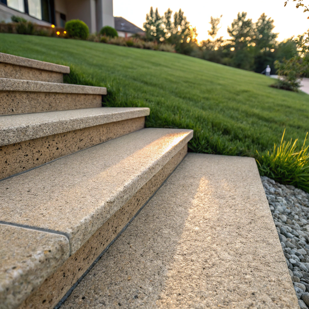 Exposed aggregate concrete steps at a Fraser Coast property