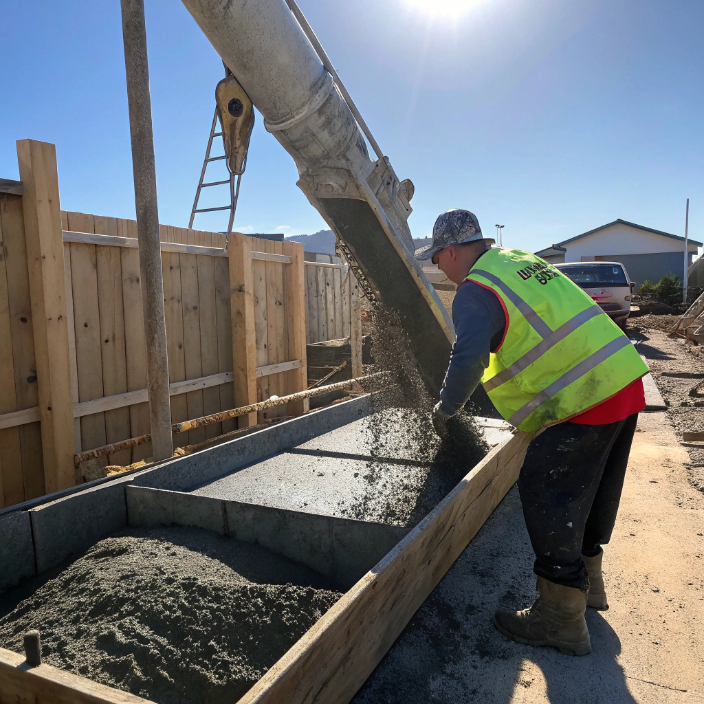 ready mix concrete being poured into formwork on a Fraser Coast residential slab