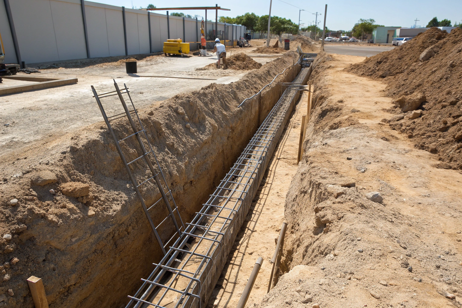 Strip footing trench with steel reinforcement in place, Hervey Bay residential construction