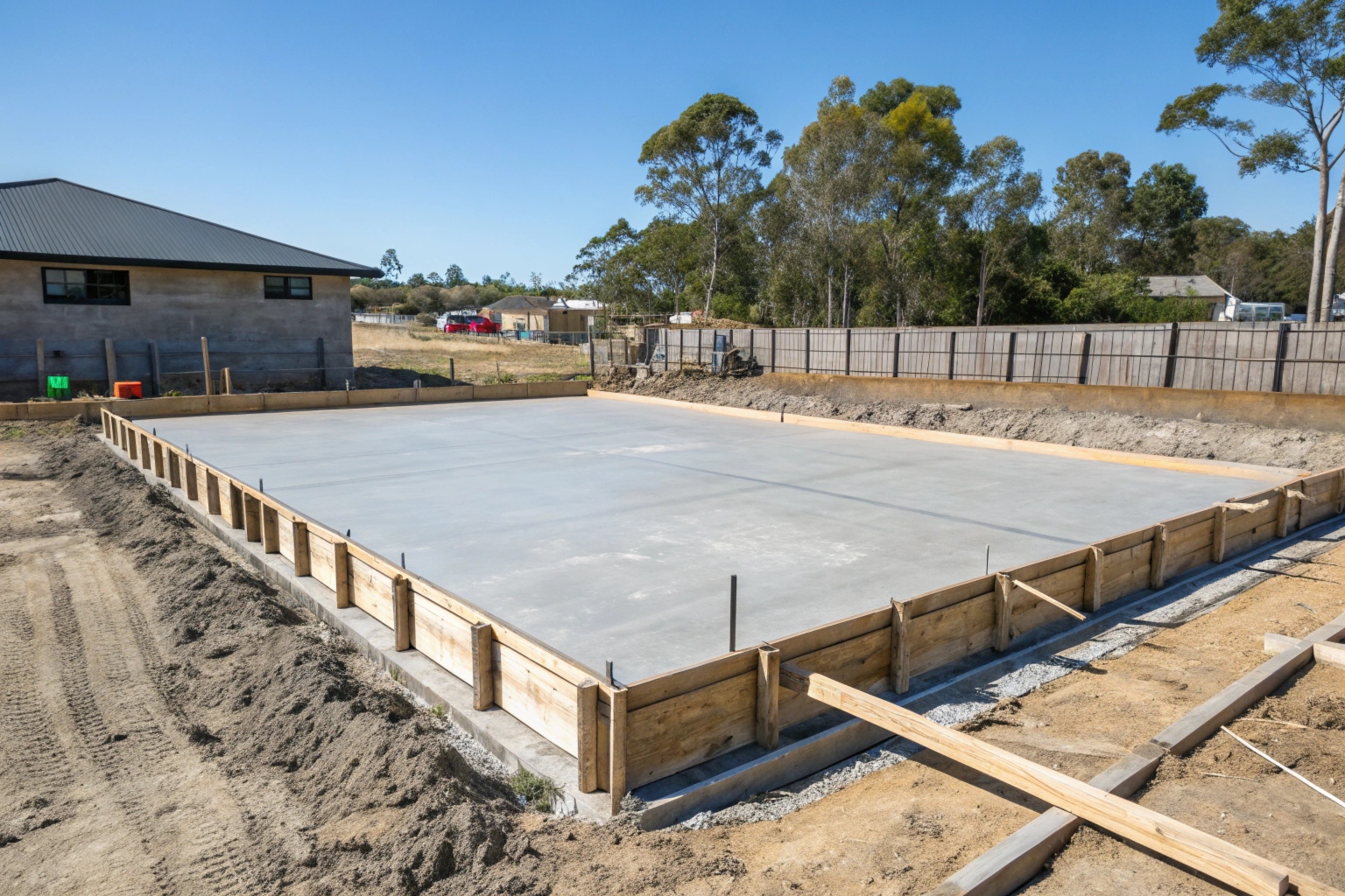 Completed concrete slab foundation for new residential home in Hervey Bay