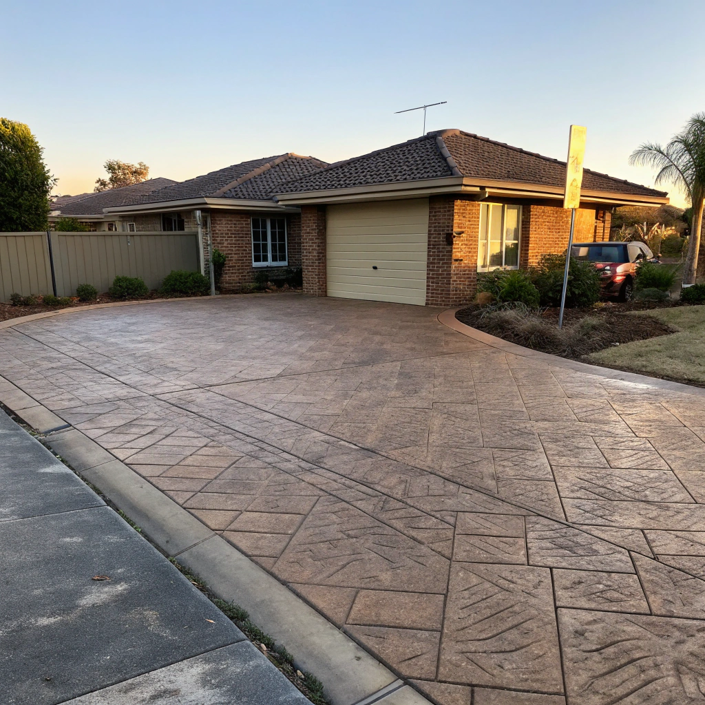 Stamped concrete driveway on a low-set home in Hervey Bay