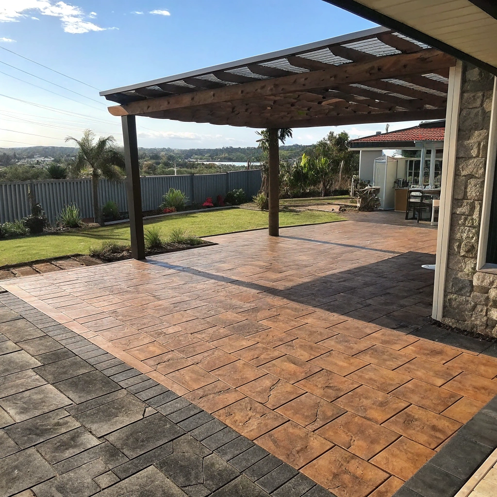 Stamped concrete alfresco entertaining area on a Hervey Bay home