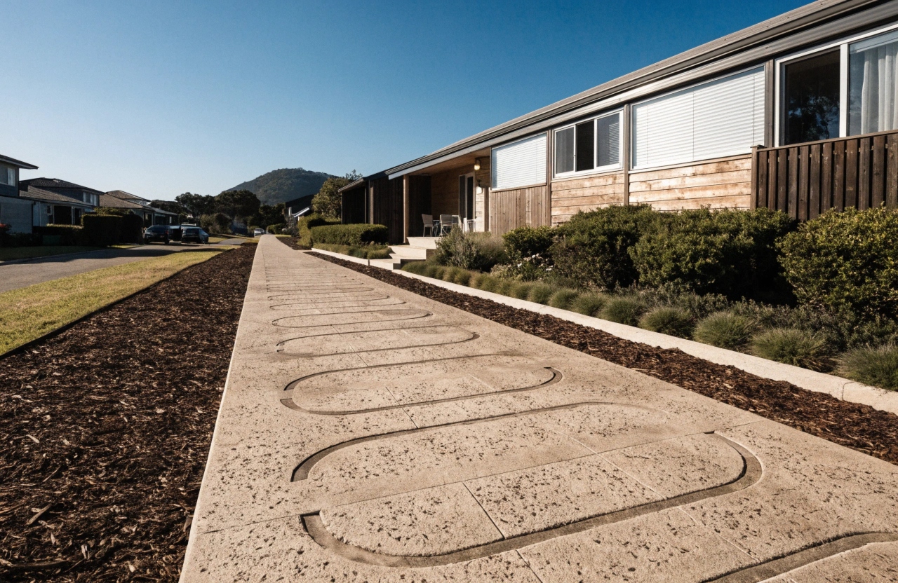 Stencilled concrete garden path at a Scarness property in Hervey Bay